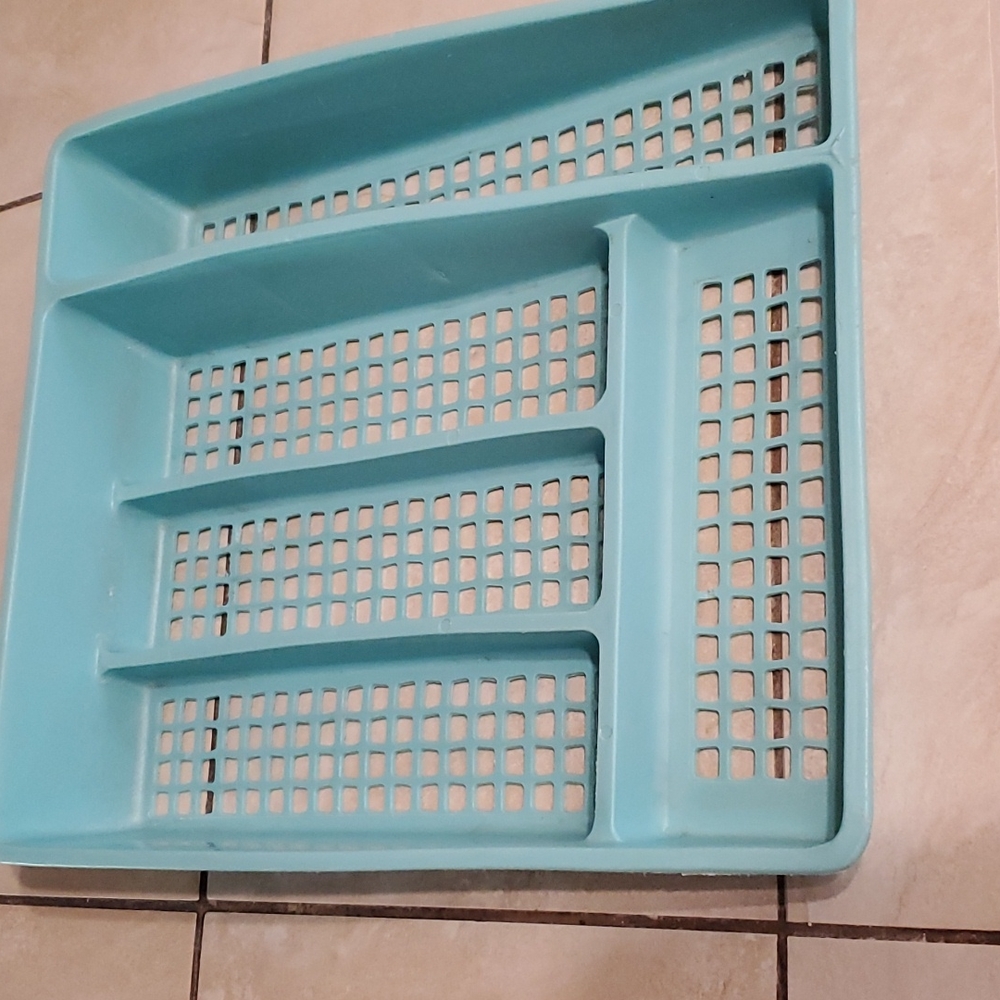 Vintage Teal Plastic Flatware Tray